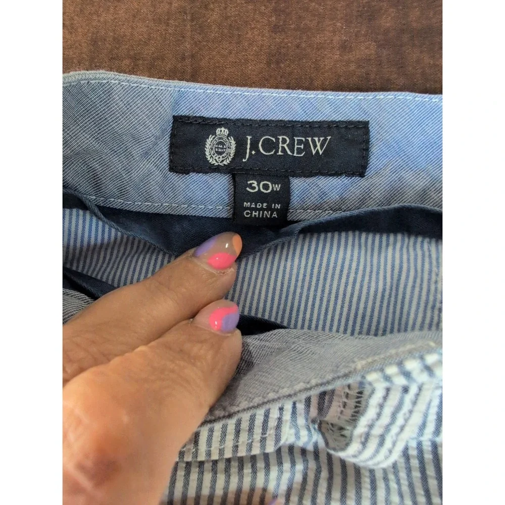 J. Crew Mens 30 Blue White Stripe Flat Front Chino Bermuda Shorts Cotton